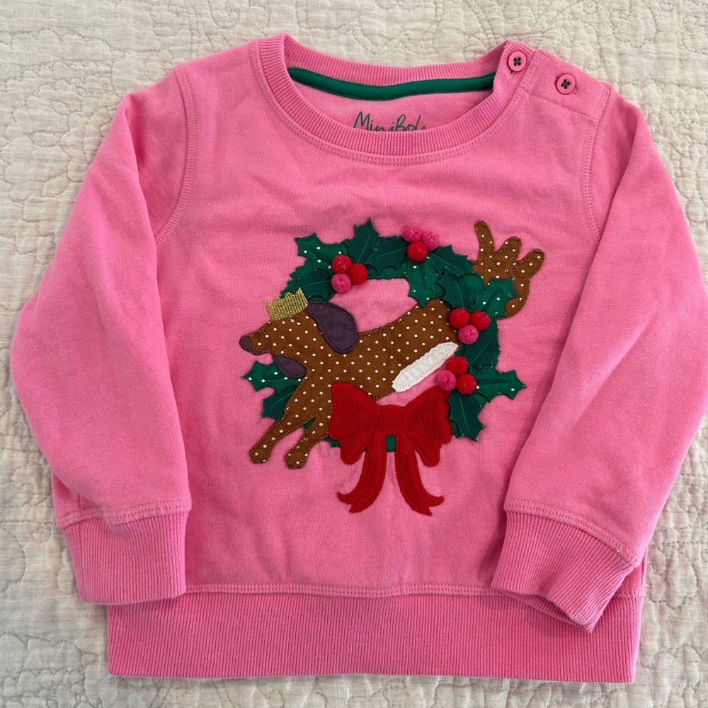 Mini Boden Pink Dachshund Wreath Sweatshirt, 2-3y